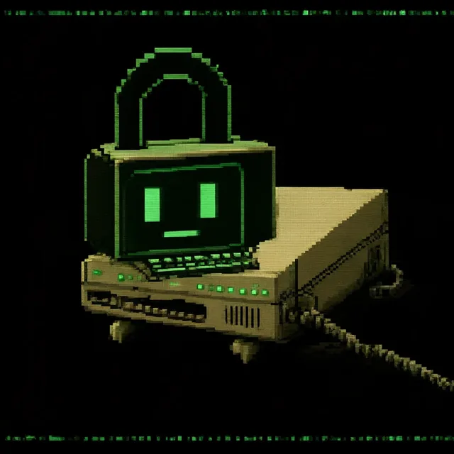 Carrier, a beige dial-up modem on stubby legs, giving Lock a ride