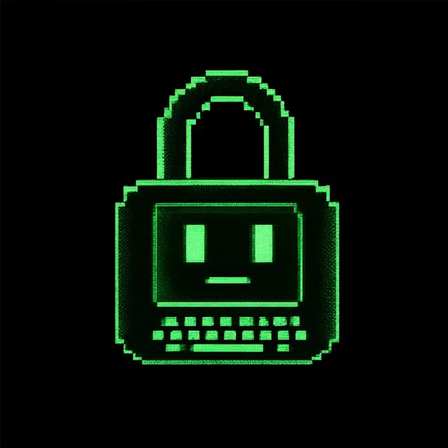 Lock, a squat pixel padlock with cursor eyes